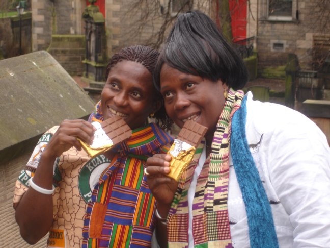 farmers eating chocolate in Scotland